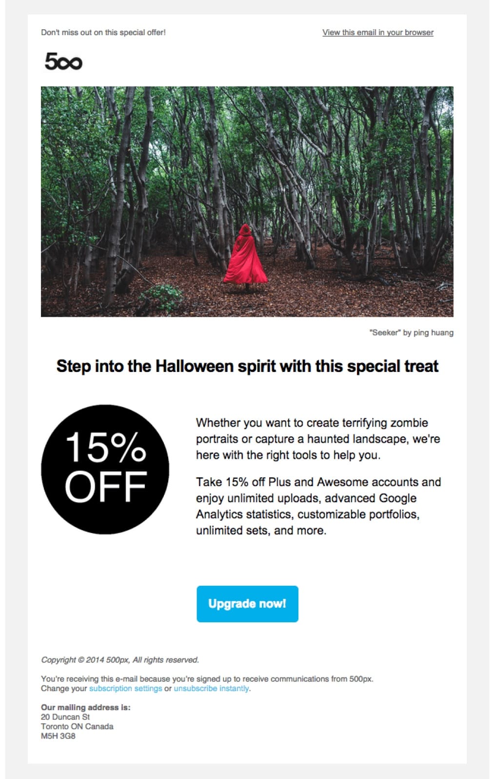 promotional email example 500px