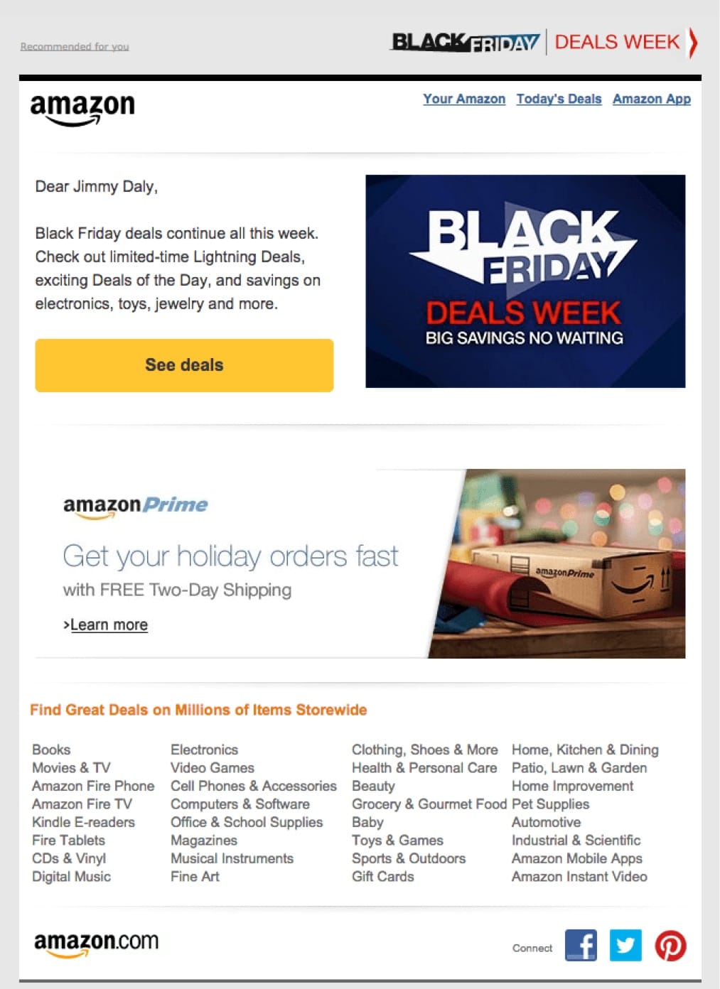 promotional email example amazon (holiday offer)