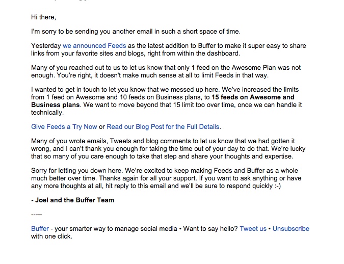 promotional email example buffer (apology email)