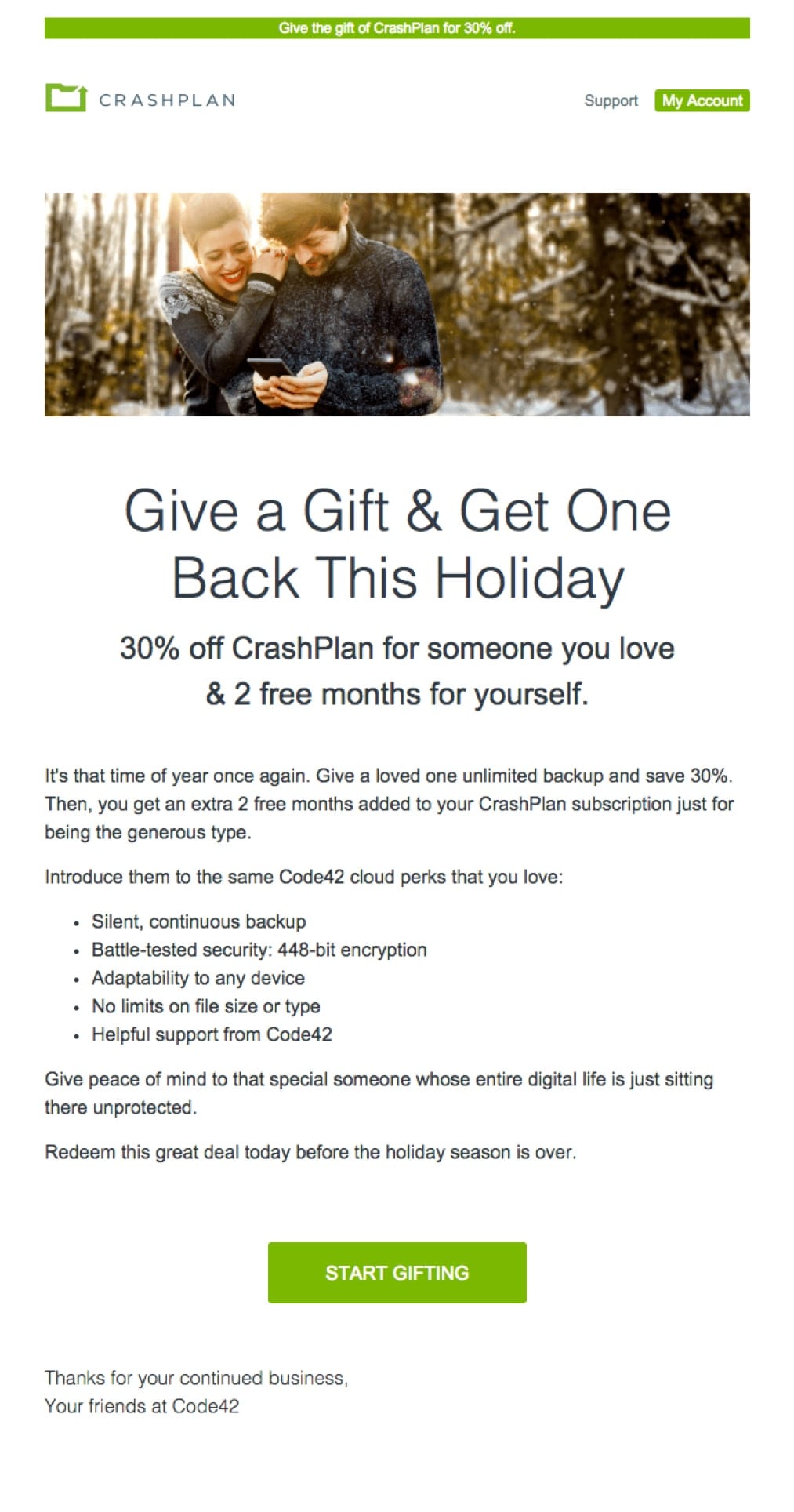 promotional email example crashplan (special offer)