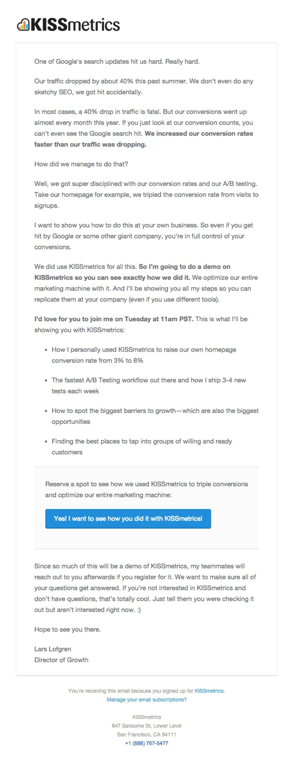 email example kissmetrics (event announcement)
