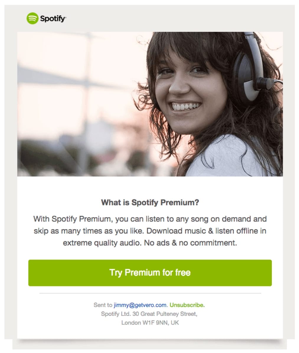 promotional email example spotify (upgrade email)