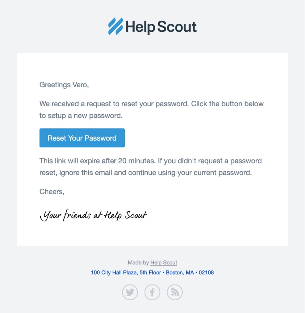 transactional emails password reset helpscout