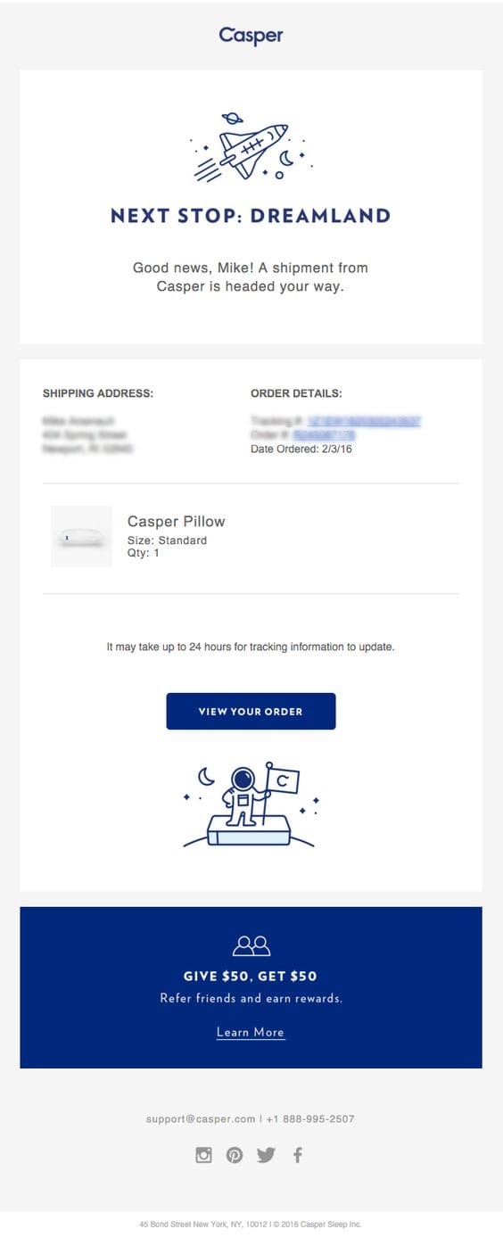 transactional email shipping confirmation casper