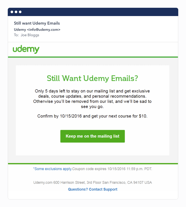 email deliverability udemy example