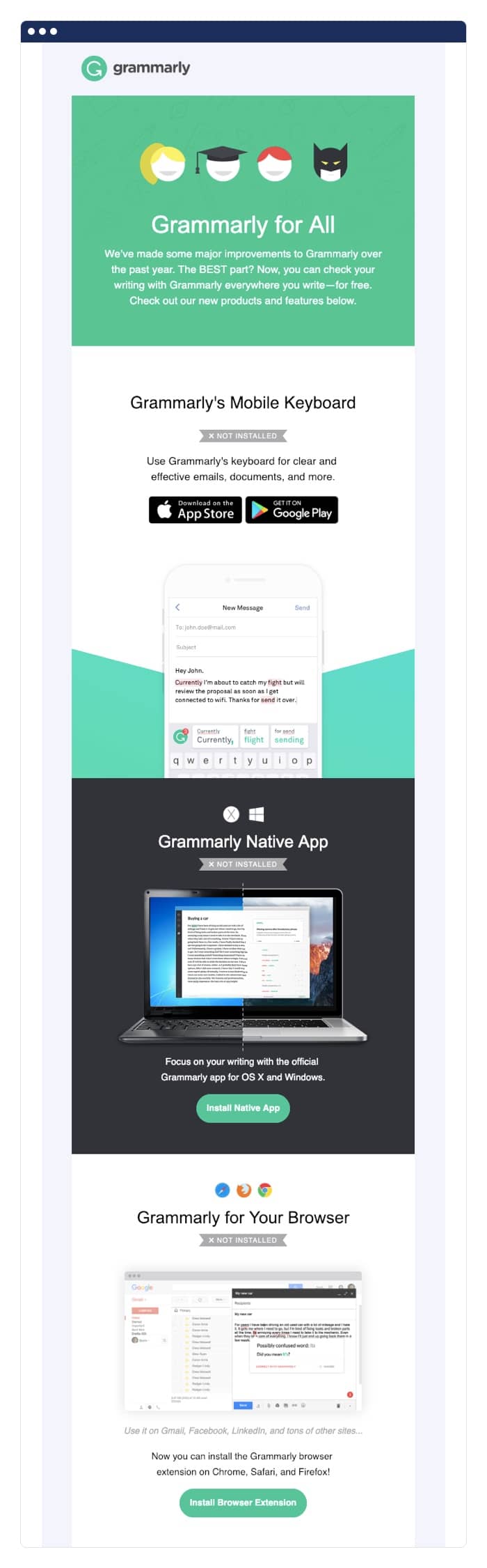 Onboarding email sequence Grammerly example