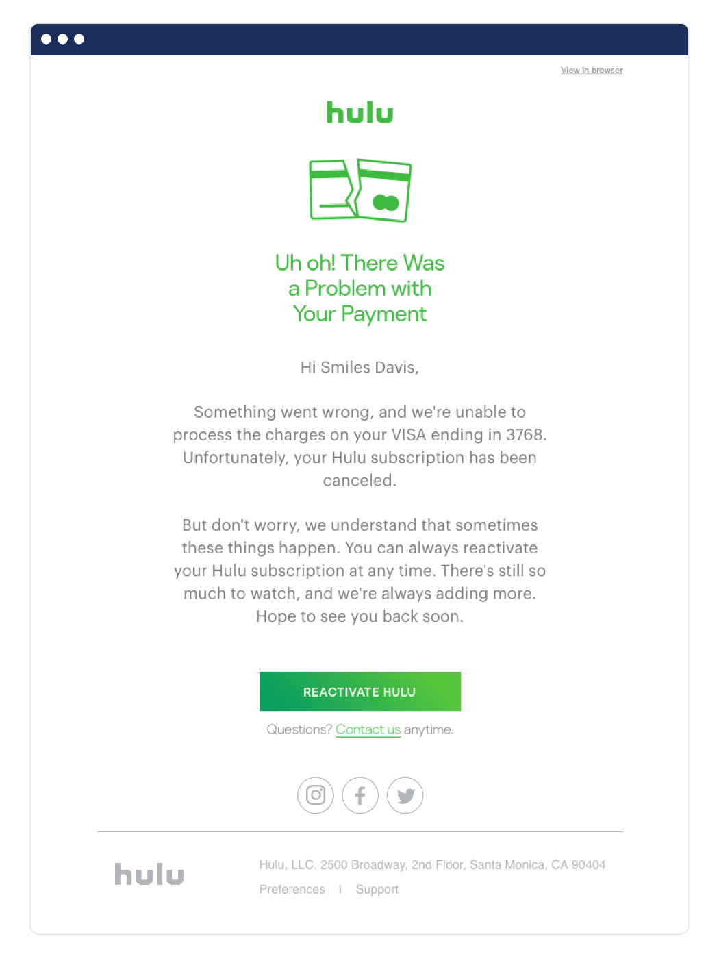 Hulu email example