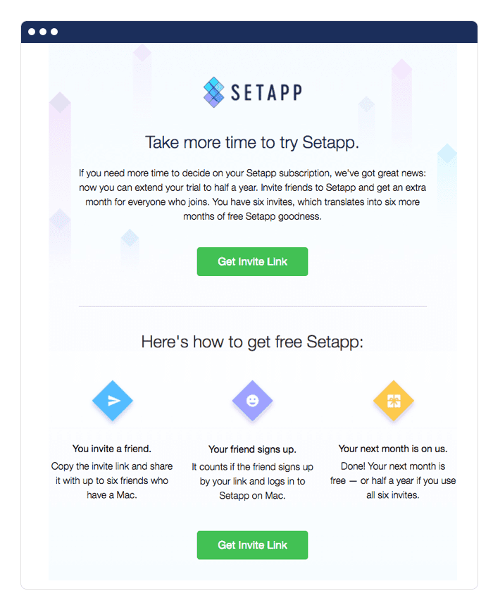 SetApp referral email example