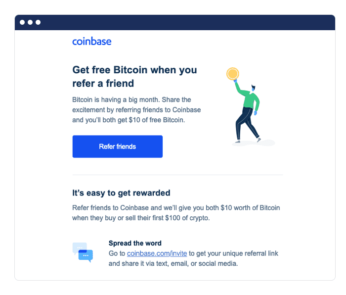Coinbase referral email example