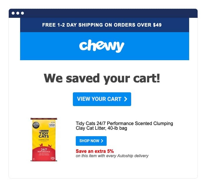 Email retargeting chewy example