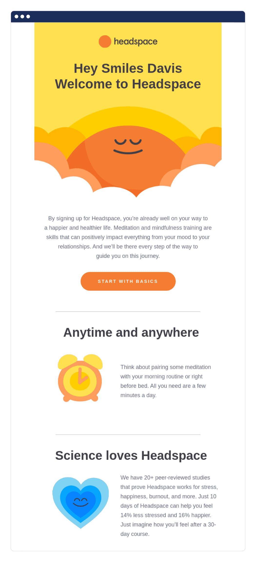 Onboarding email sequence Headspace example