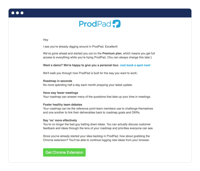 ProdPad onboarding email sequence example