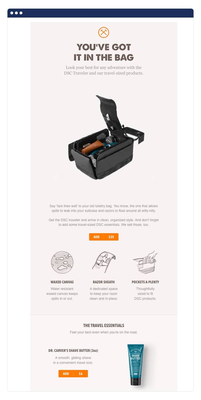 dollar shave club upsell email example