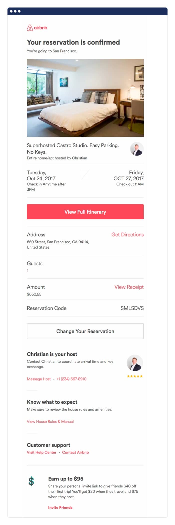 Airbnb post-purchase email