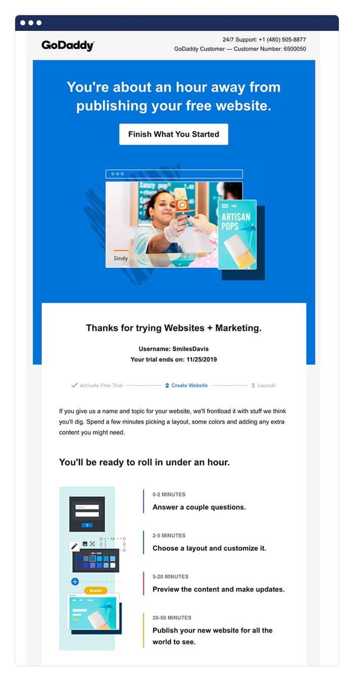 free trial emails example GoDaddy