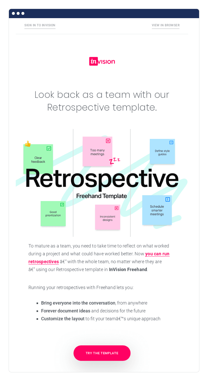 Invision free trial emails example
