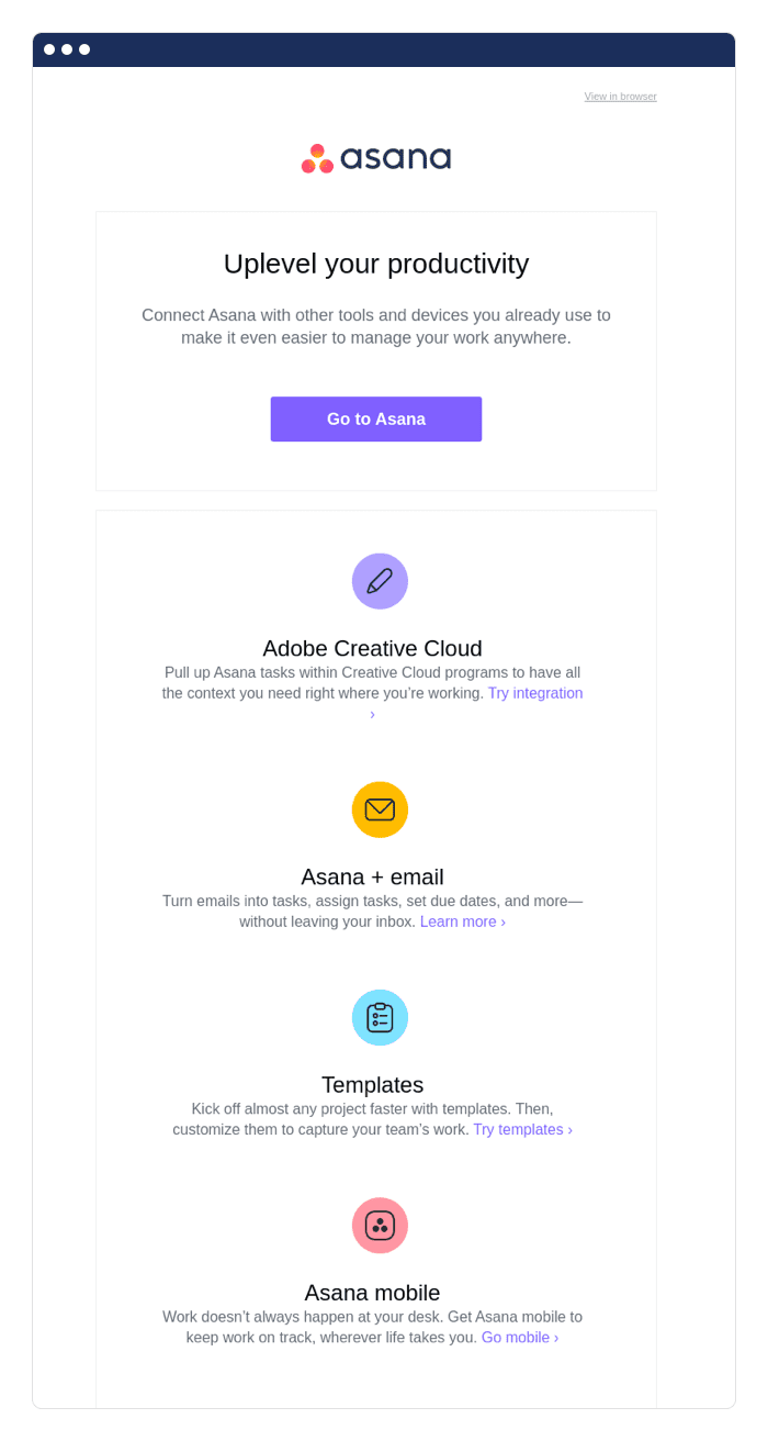 Asana free trial emails example