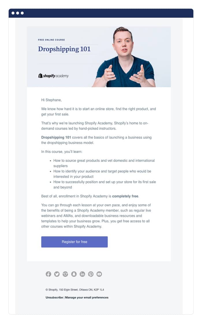 Shopify free trial emails example
