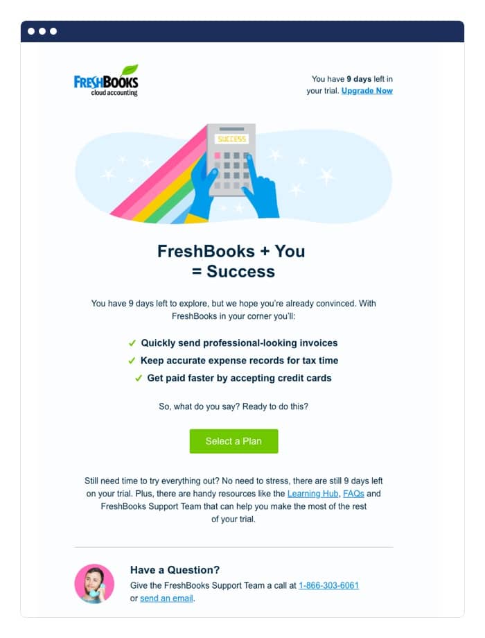 Freshbooks free trial emails example