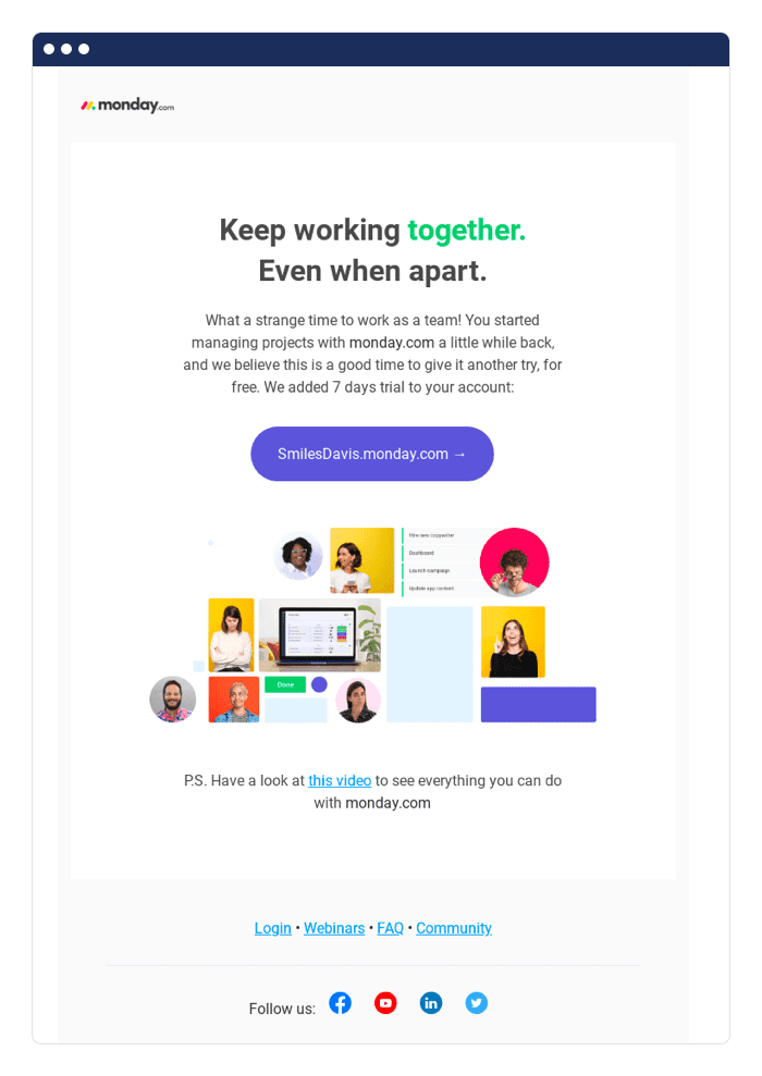 Monday free trial emails example