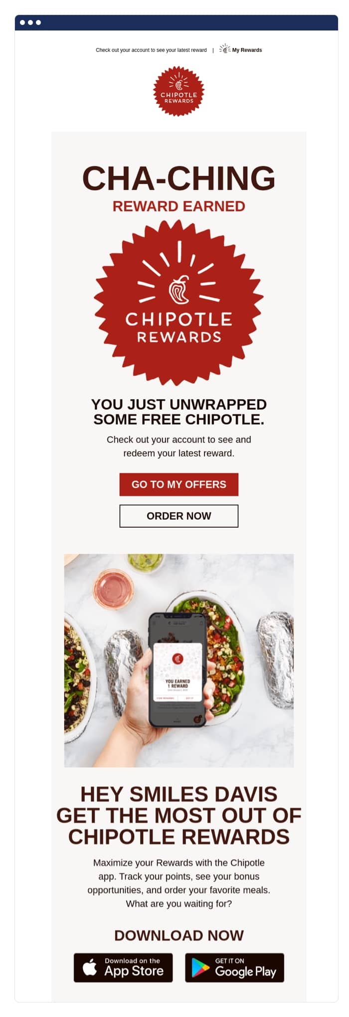 Chipotle reward email example