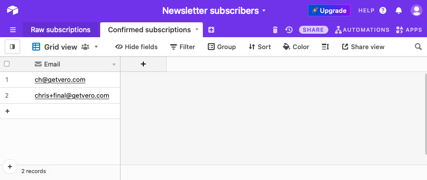 Airtable Newsletter Subscribers