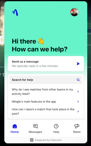 A screengrab of the Powered by Intercom note on a help bar